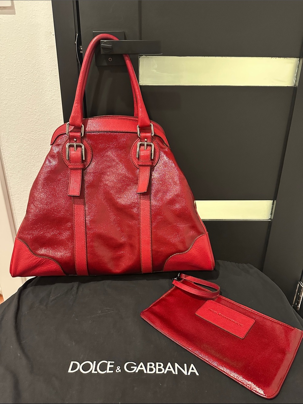 Dolce & Gabbana Miss Romantique Red Satchel Bag + Pouch Authentic